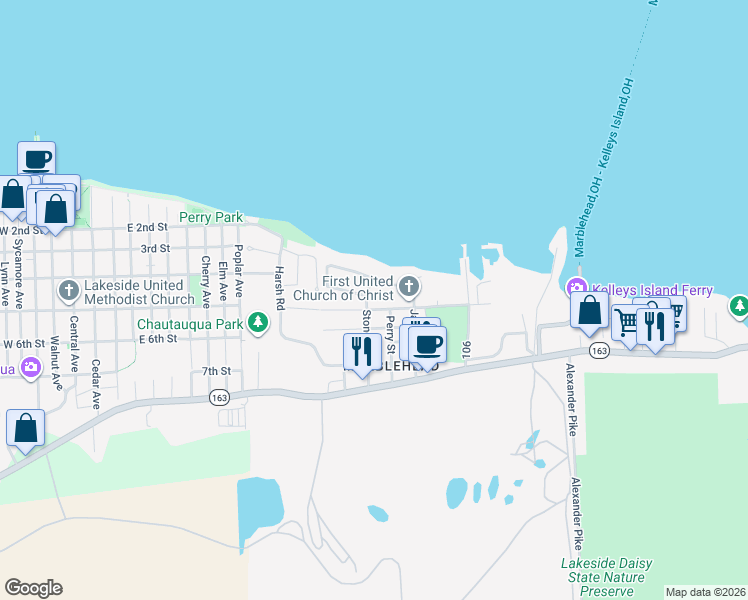 map of restaurants, bars, coffee shops, grocery stores, and more near 818 Prairie Street in Lakeside Marblehead
