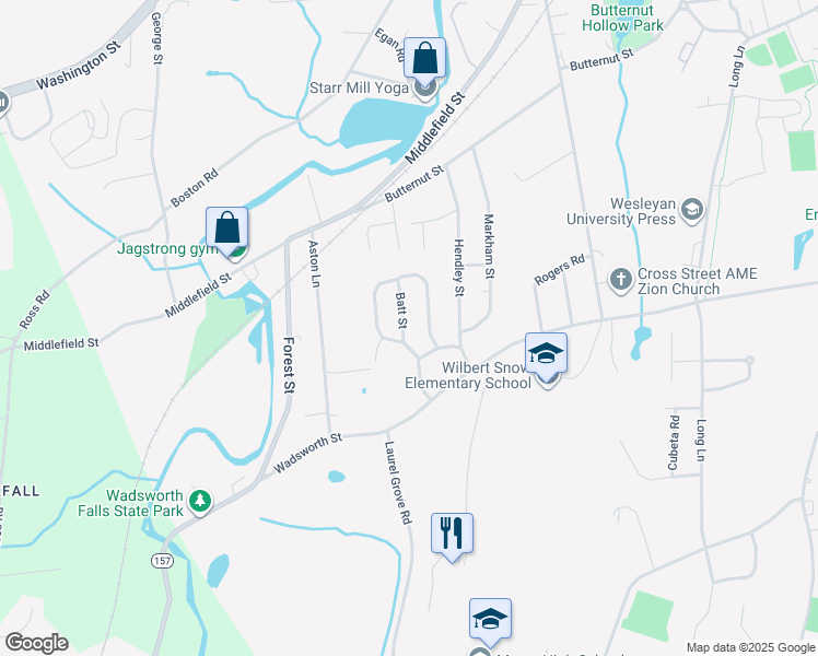 map of restaurants, bars, coffee shops, grocery stores, and more near 14 Batt Street in Middletown