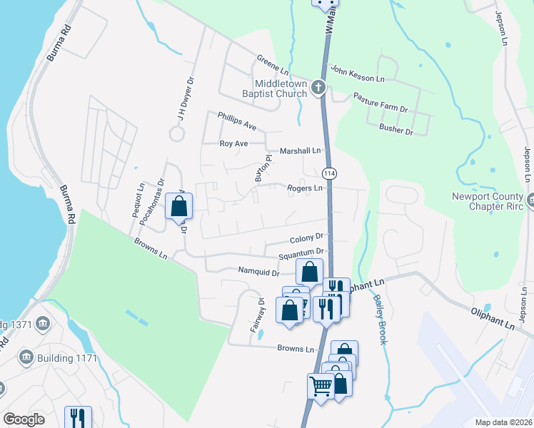 map of restaurants, bars, coffee shops, grocery stores, and more near 49 Harvest Road in Middletown