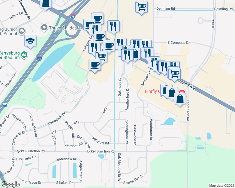 map of restaurants, bars, coffee shops, grocery stores, and more near 26903 Oakmead Drive in Perrysburg