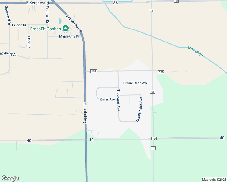 map of restaurants, bars, coffee shops, grocery stores, and more near 16288 Sunflower Avenue in Goshen