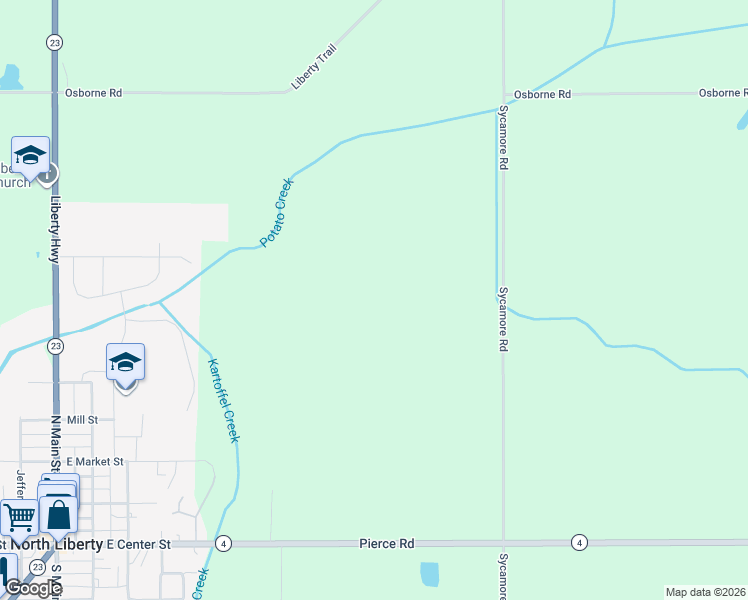 map of restaurants, bars, coffee shops, grocery stores, and more near in North Liberty