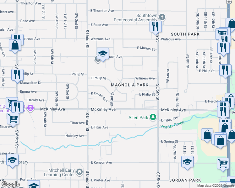 map of restaurants, bars, coffee shops, grocery stores, and more near 315 East Philip Street in Des Moines