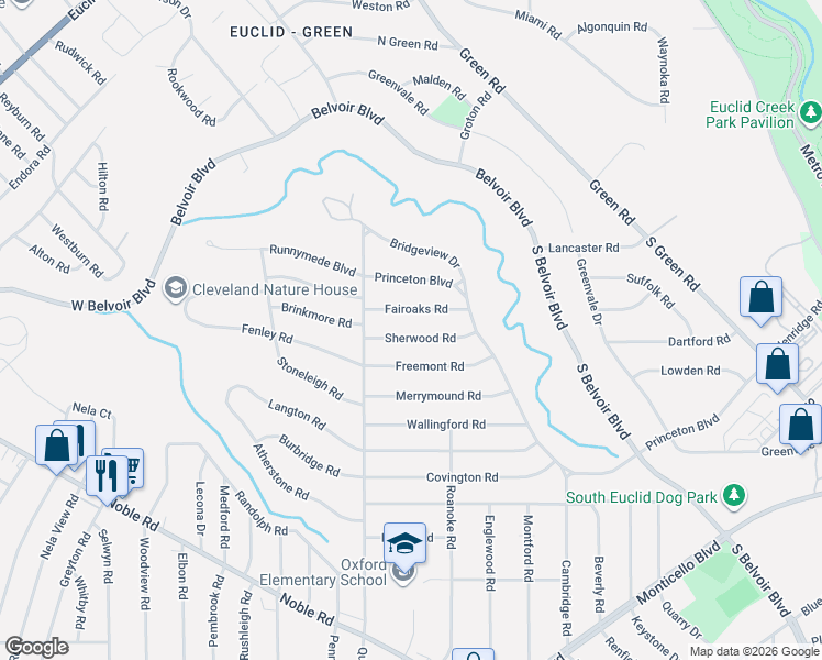 map of restaurants, bars, coffee shops, grocery stores, and more near 3779 Sherwood Rd in South Euclid