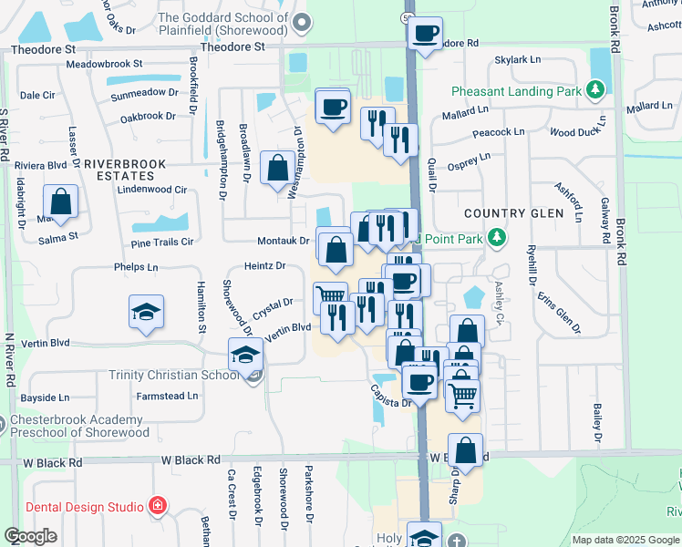 map of restaurants, bars, coffee shops, grocery stores, and more near 1111 Brook Forest Avenue in Shorewood