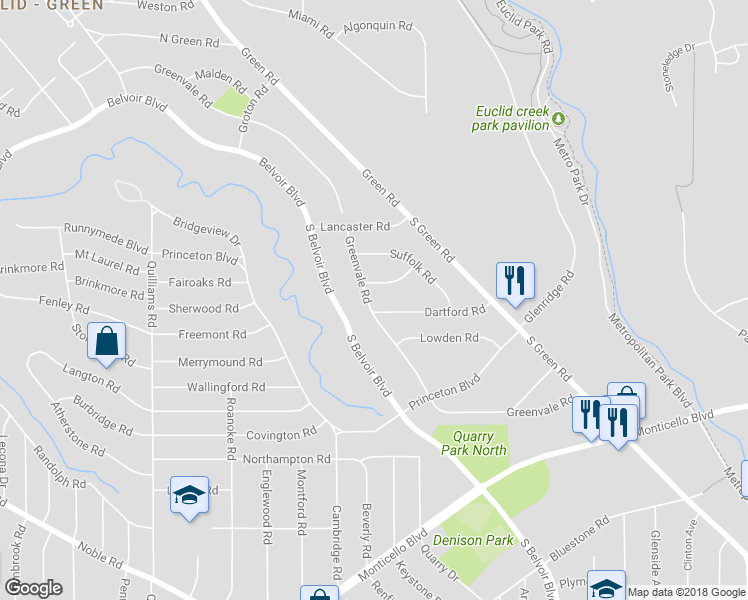 map of restaurants, bars, coffee shops, grocery stores, and more near 341 Greenvale Road in Cleveland