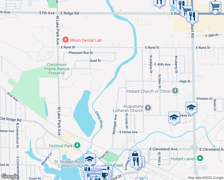 map of restaurants, bars, coffee shops, grocery stores, and more near 276 Michigan Avenue in Hobart