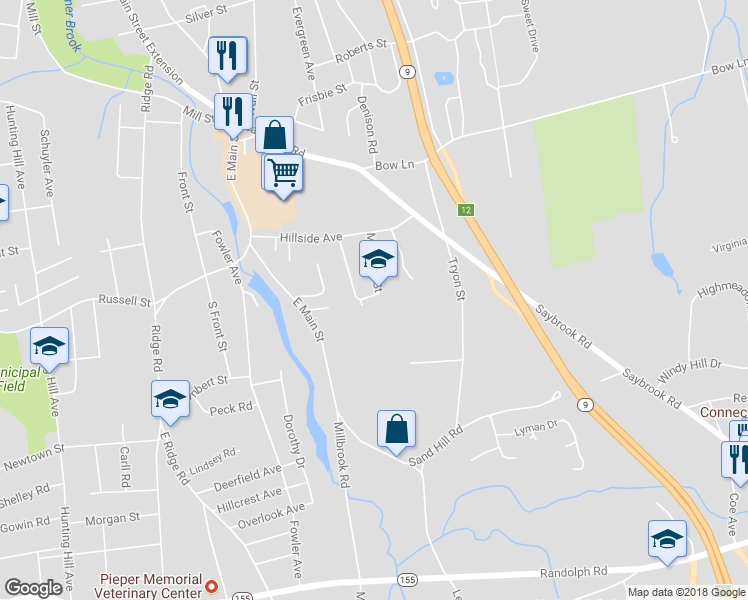 map of restaurants, bars, coffee shops, grocery stores, and more near 74 Maynard Street in Middletown