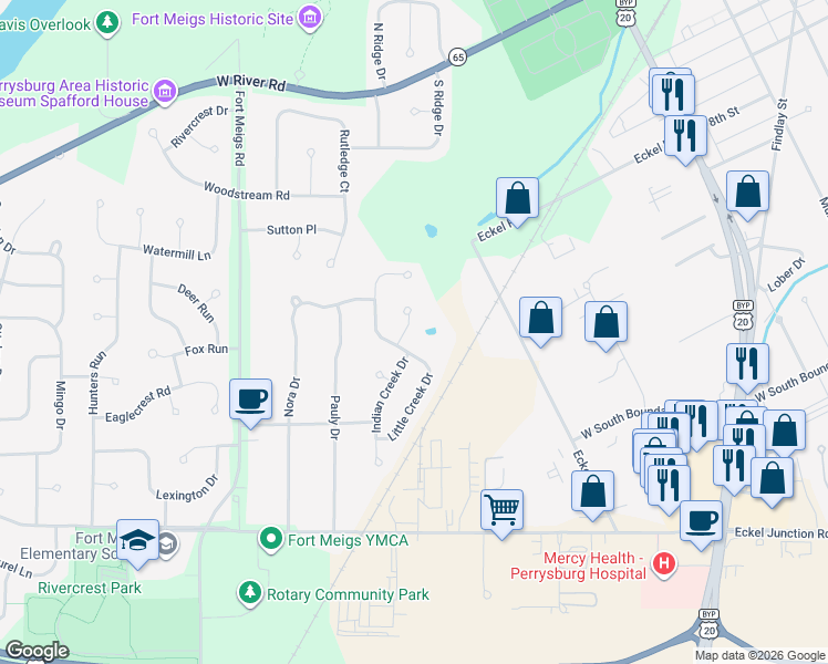 map of restaurants, bars, coffee shops, grocery stores, and more near 1382 Seneca Creek Court in Perrysburg