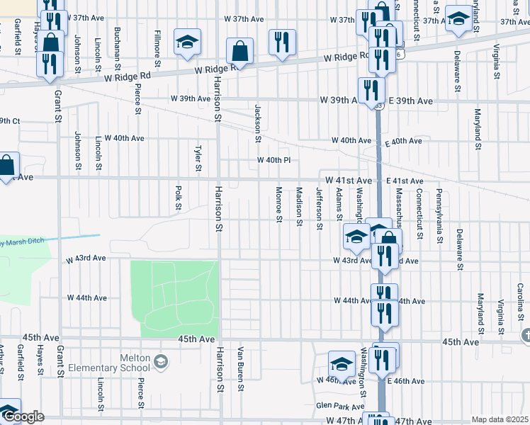 map of restaurants, bars, coffee shops, grocery stores, and more near 4177 Jackson Street in Gary