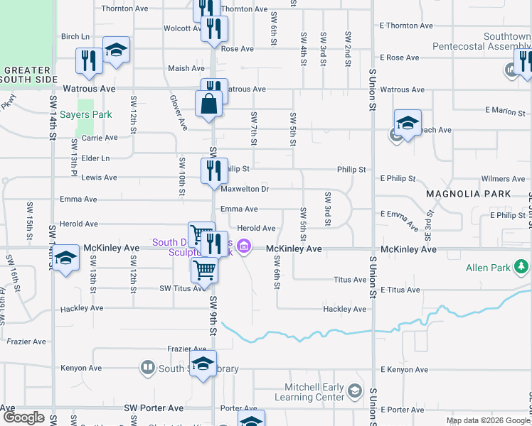 map of restaurants, bars, coffee shops, grocery stores, and more near 618 Emma Avenue in Des Moines