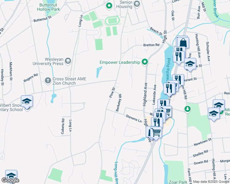 map of restaurants, bars, coffee shops, grocery stores, and more near 91 Berkeley Rd in Middletown