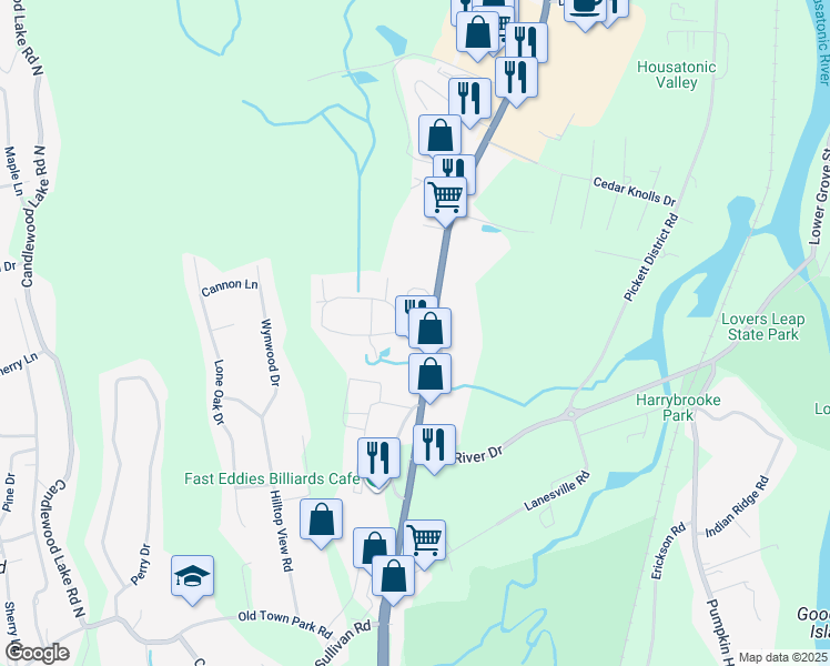 map of restaurants, bars, coffee shops, grocery stores, and more near 33 Willow Springs in New Milford