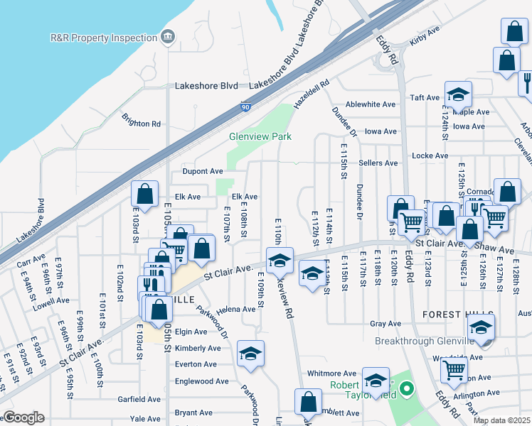 map of restaurants, bars, coffee shops, grocery stores, and more near 540 East 110th Street in Cleveland