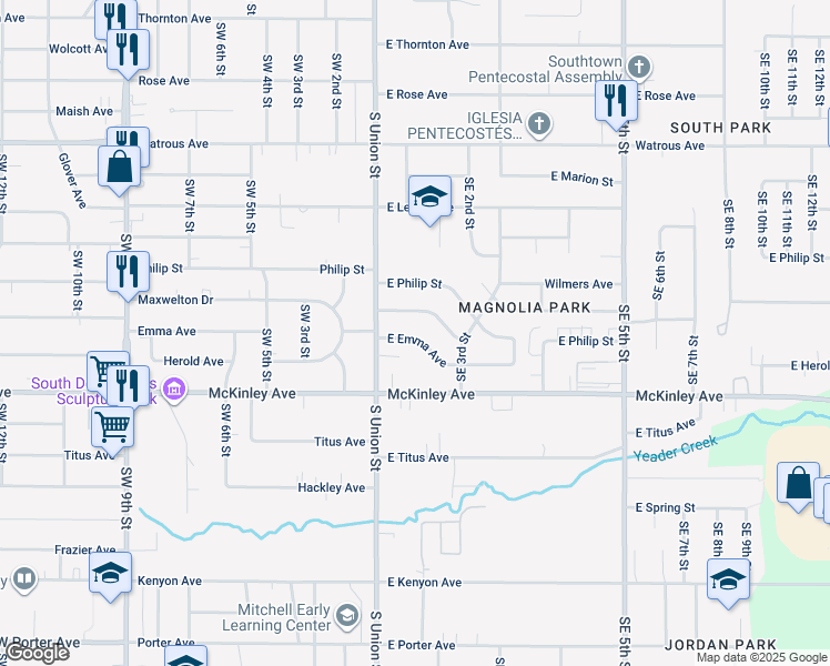 map of restaurants, bars, coffee shops, grocery stores, and more near 21 East Emma Avenue in Des Moines