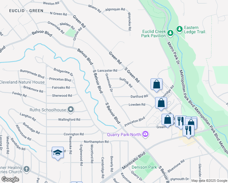 map of restaurants, bars, coffee shops, grocery stores, and more near 325 Greenvale Road in Cleveland