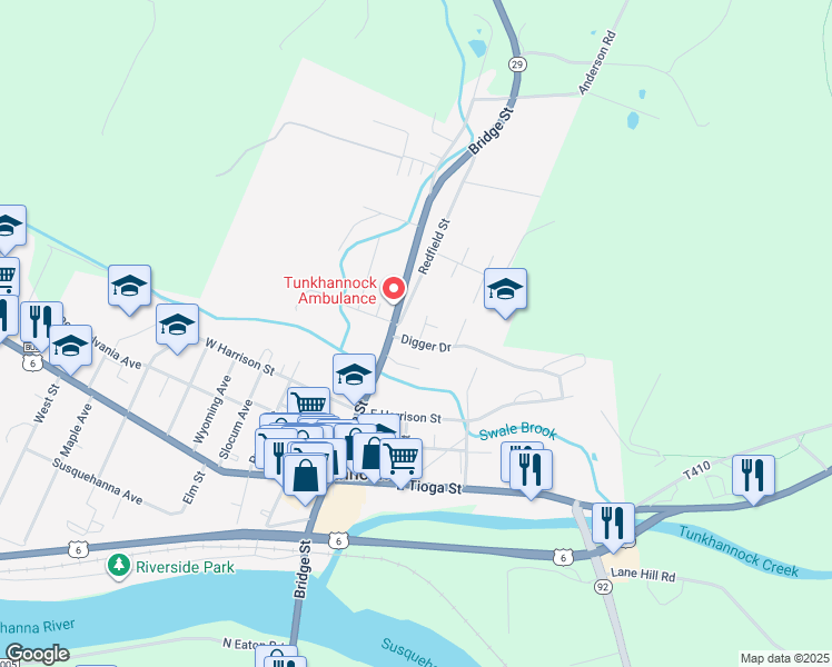 map of restaurants, bars, coffee shops, grocery stores, and more near 31 Digger Drive in Tunkhannock