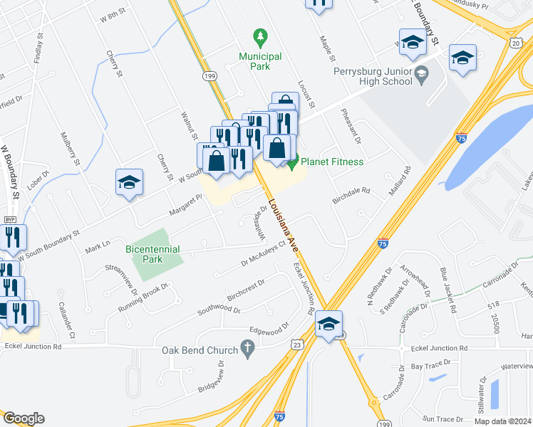map of restaurants, bars, coffee shops, grocery stores, and more near 26934 Whiteside Drive in Perrysburg