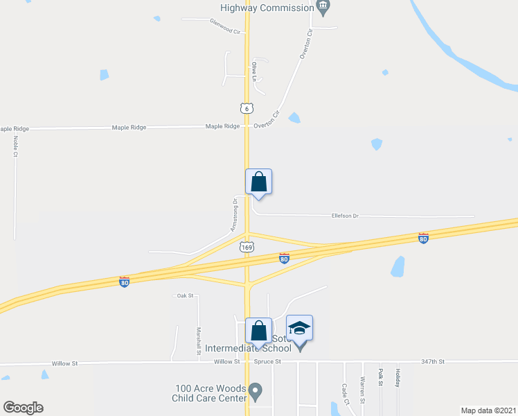 map of restaurants, bars, coffee shops, grocery stores, and more near 3 Ellefson Drive in De Soto
