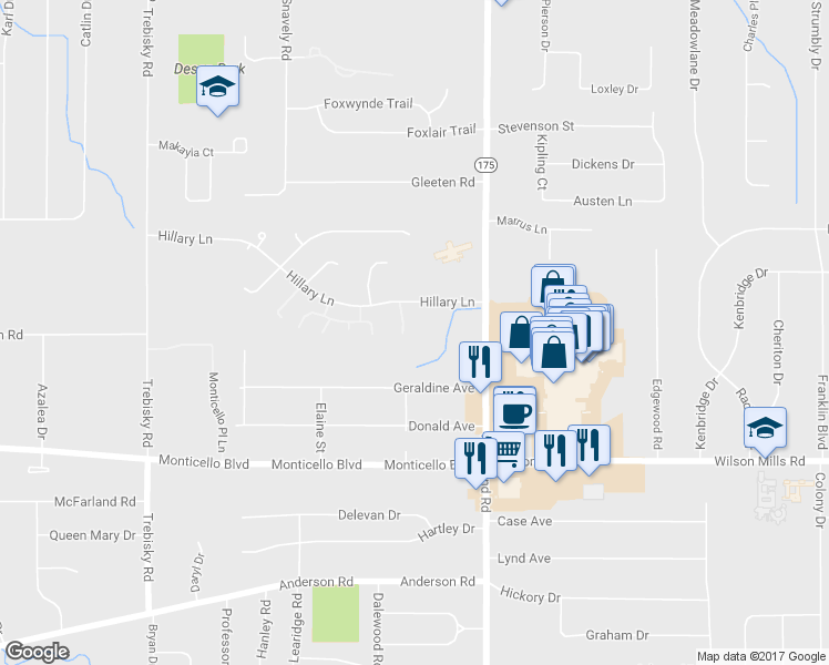 map of restaurants, bars, coffee shops, grocery stores, and more near 679 Stoney Ridge in Richmond Heights