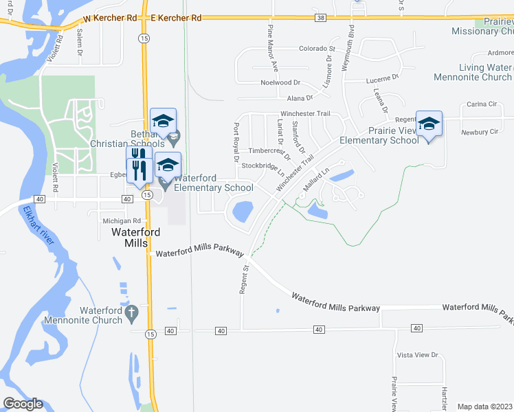 map of restaurants, bars, coffee shops, grocery stores, and more near 191 Winchester Trail in Goshen