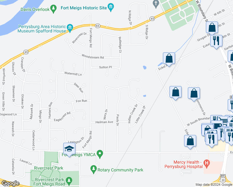 map of restaurants, bars, coffee shops, grocery stores, and more near 457 Pauly Drive in Perrysburg