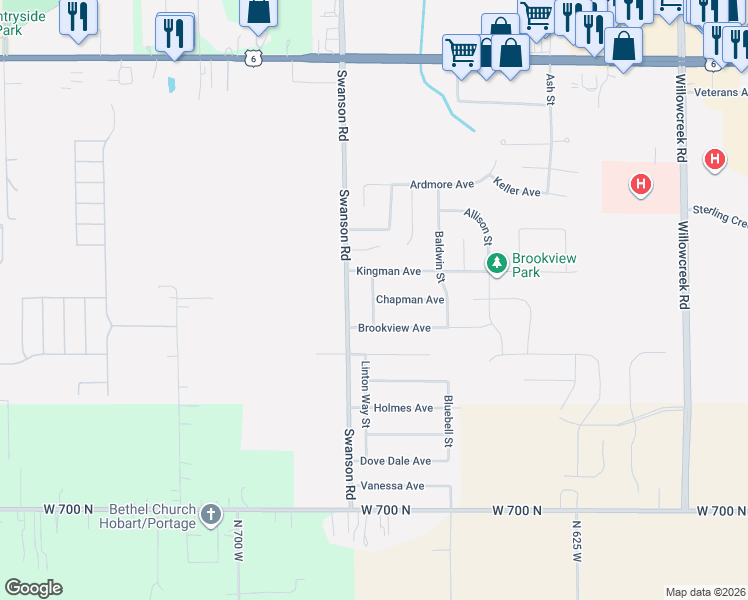 map of restaurants, bars, coffee shops, grocery stores, and more near 5601 Chapman Avenue in Portage
