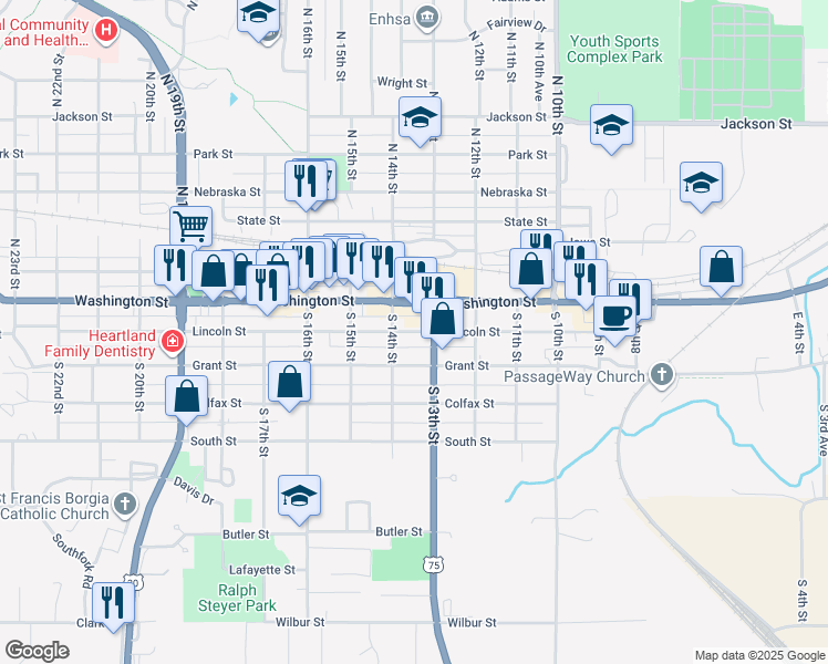 map of restaurants, bars, coffee shops, grocery stores, and more near 1333 Lincoln Street in Blair