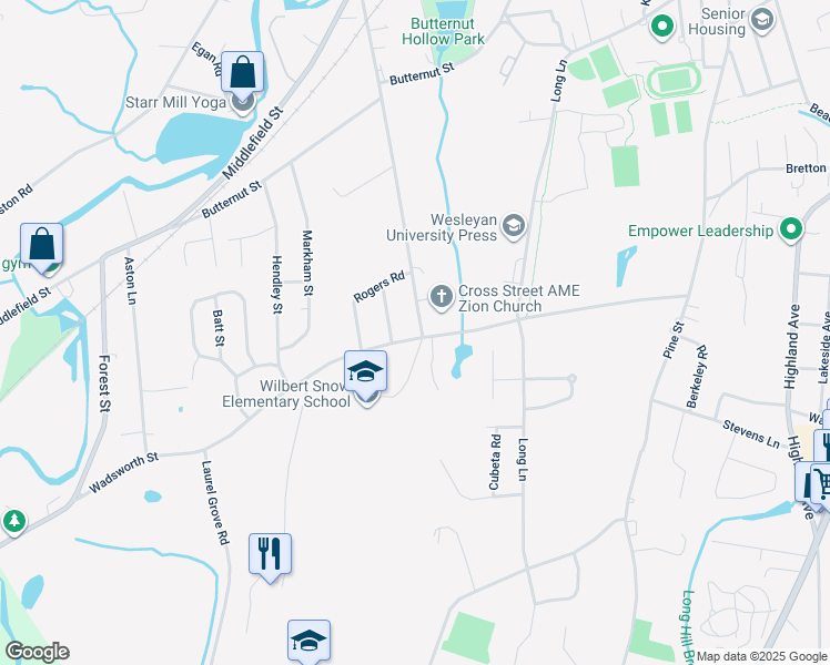 map of restaurants, bars, coffee shops, grocery stores, and more near 306 Wadsworth Street in Middletown