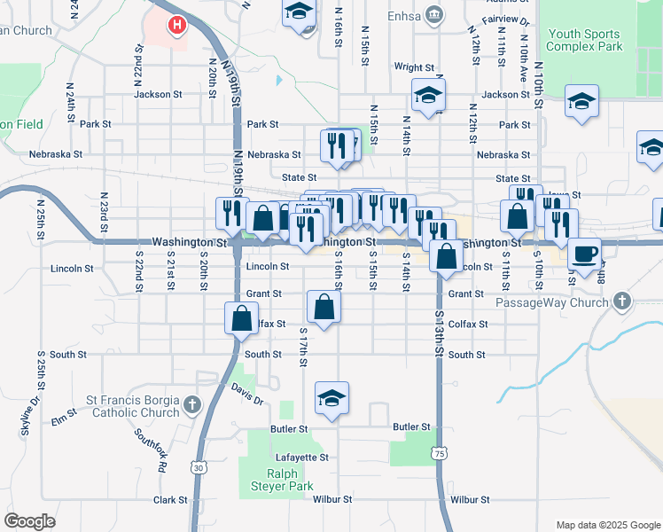 map of restaurants, bars, coffee shops, grocery stores, and more near in Blair