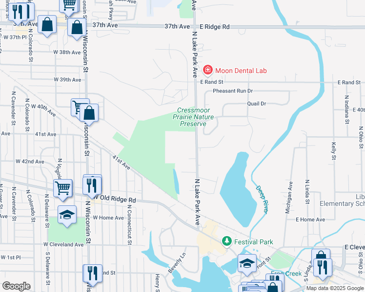 map of restaurants, bars, coffee shops, grocery stores, and more near 400 North Lake Park Avenue in Hobart