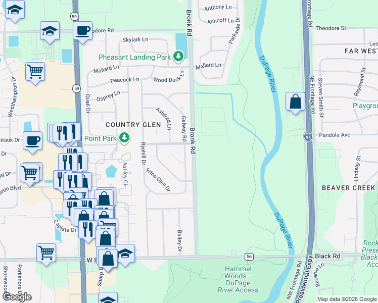 map of restaurants, bars, coffee shops, grocery stores, and more near 1108 Galway Road in Joliet