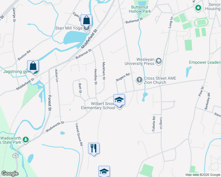 map of restaurants, bars, coffee shops, grocery stores, and more near 370 Wadsworth Street in Middletown