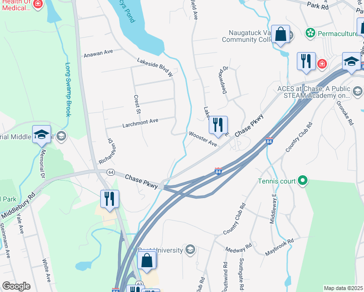 map of restaurants, bars, coffee shops, grocery stores, and more near 188 Mason Avenue in Waterbury