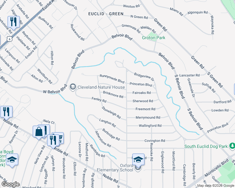 map of restaurants, bars, coffee shops, grocery stores, and more near 3704 Brinkmore Road in Cleveland Heights