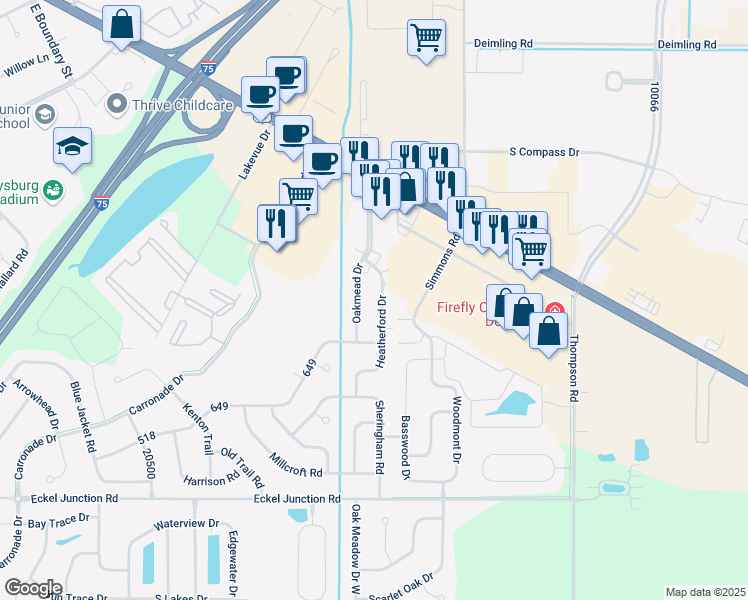 map of restaurants, bars, coffee shops, grocery stores, and more near 26904 Heatherford Drive in Perrysburg