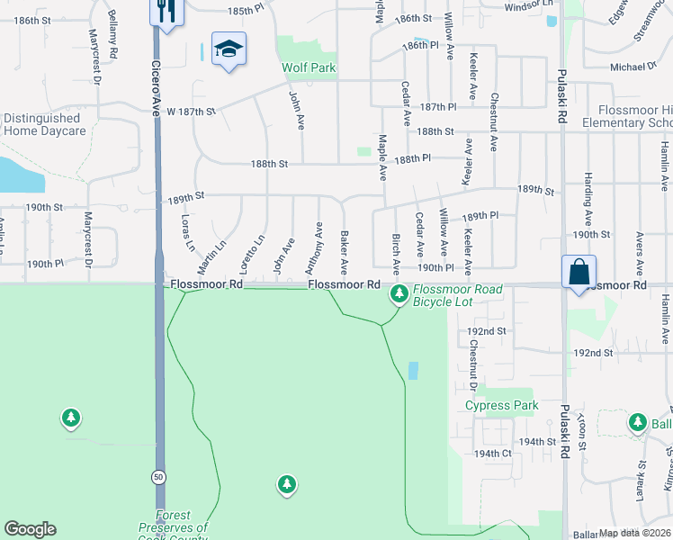map of restaurants, bars, coffee shops, grocery stores, and more near 4430 Flossmoor Road in Country Club Hills