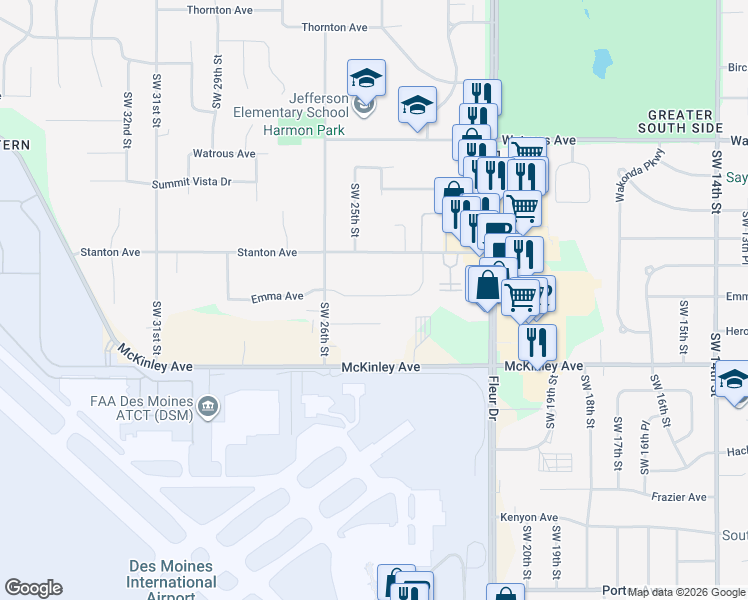 map of restaurants, bars, coffee shops, grocery stores, and more near 2401 Herold Avenue in Des Moines