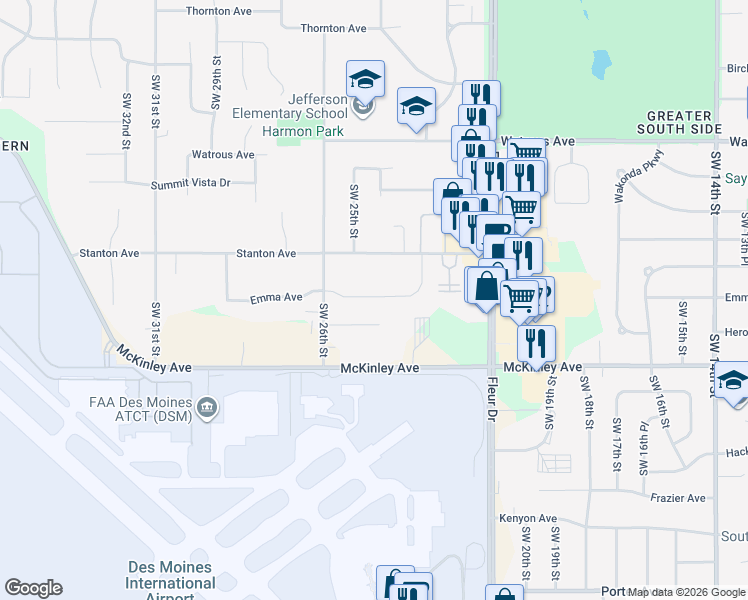 map of restaurants, bars, coffee shops, grocery stores, and more near 2401 Herold Avenue in Des Moines