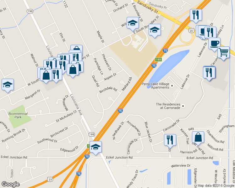 map of restaurants, bars, coffee shops, grocery stores, and more near 440 Mallard Road in Perrysburg