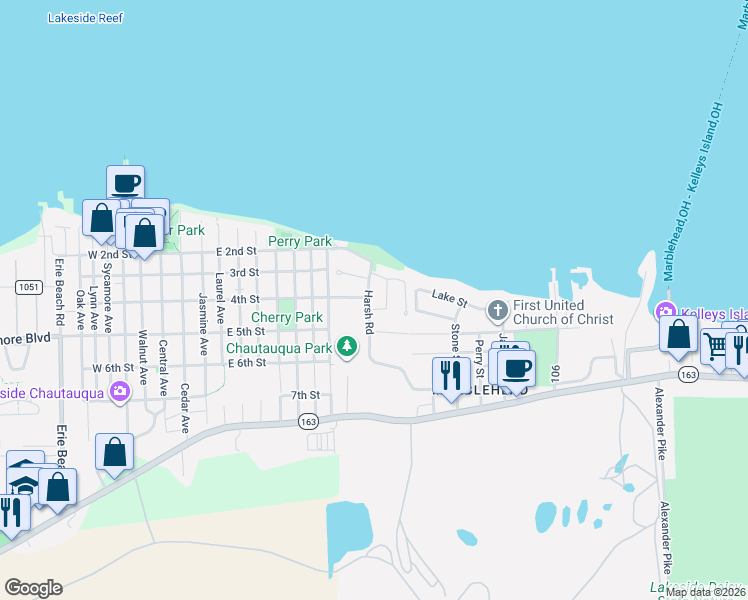 map of restaurants, bars, coffee shops, grocery stores, and more near 504 Harsh Road in Lakeside Marblehead