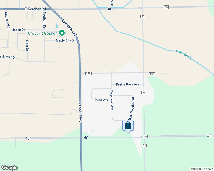 map of restaurants, bars, coffee shops, grocery stores, and more near 16288 Sunflower Avenue in Goshen