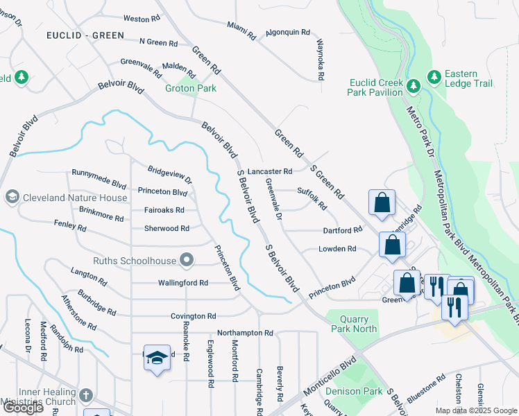 map of restaurants, bars, coffee shops, grocery stores, and more near 305 South Belvoir Boulevard in South Euclid