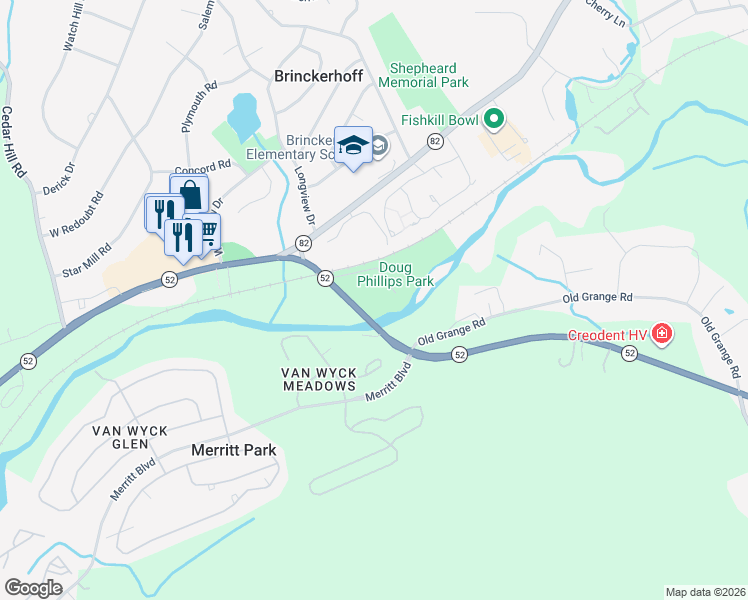 map of restaurants, bars, coffee shops, grocery stores, and more near 20 Doug Phillips Drive in Hopewell Junction