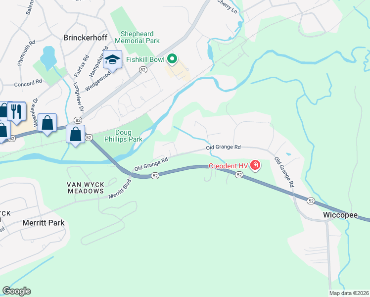 map of restaurants, bars, coffee shops, grocery stores, and more near 43 Old Grange Road in Hopewell Junction