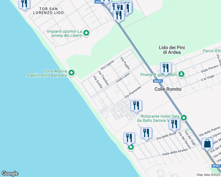 map of restaurants, bars, coffee shops, grocery stores, and more near 34 Viale Lazio in Marina di Ardea