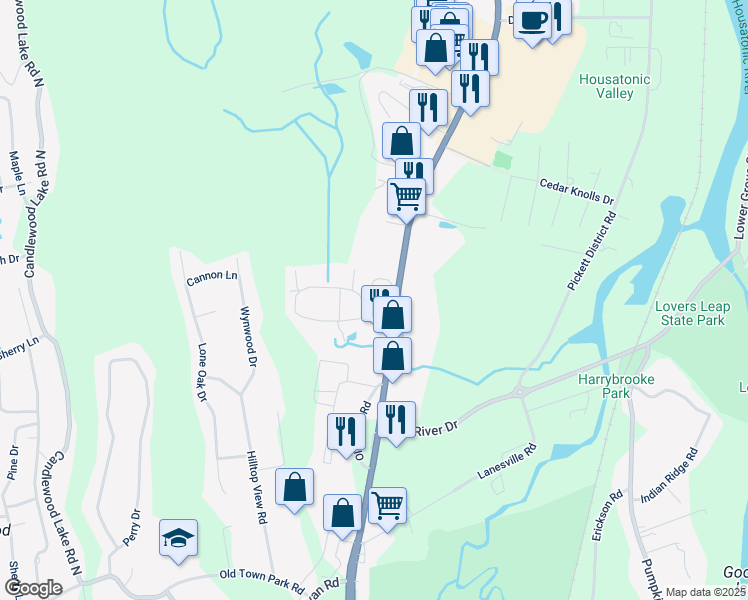 map of restaurants, bars, coffee shops, grocery stores, and more near 248 Danbury Road in New Milford