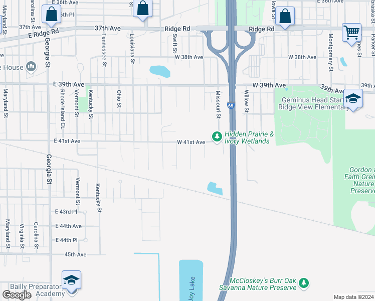 map of restaurants, bars, coffee shops, grocery stores, and more near 4110 Alabama Street in Hobart