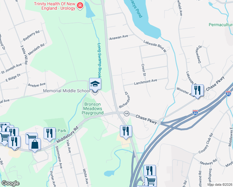 map of restaurants, bars, coffee shops, grocery stores, and more near 1274 Straits Turnpike in Middlebury