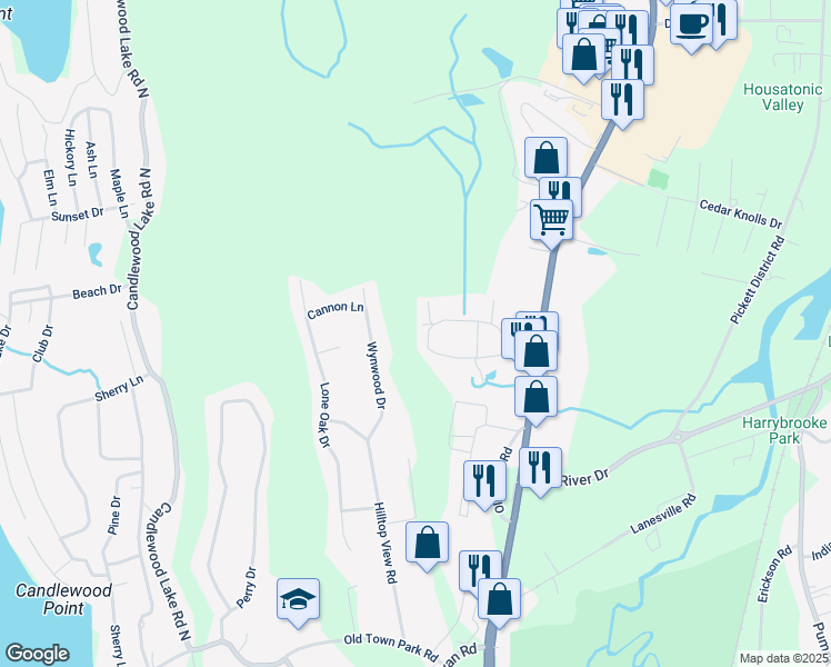 map of restaurants, bars, coffee shops, grocery stores, and more near 128 Willow Springs in New Milford